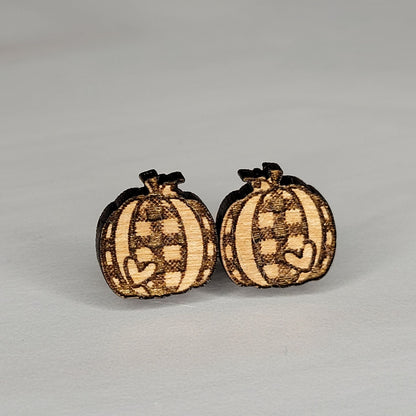 Fall Earring Stud Trio - Plaid Pumpkin, Pumpkin Spice Latte, Maple Leaf