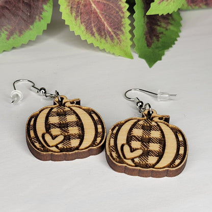 Plaid Pumpkin with a Heart Earrings