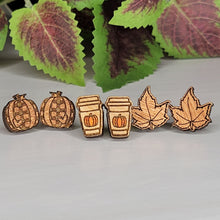 Load image into Gallery viewer, Fall Earring Stud Trio - Plaid Pumpkin, Pumpkin Spice Latte, Maple Leaf
