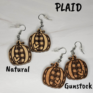 Plaid Pumpkin with a Heart Earrings