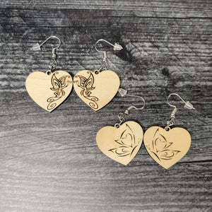 Heart Earrings for Valentine's Day, Wooden