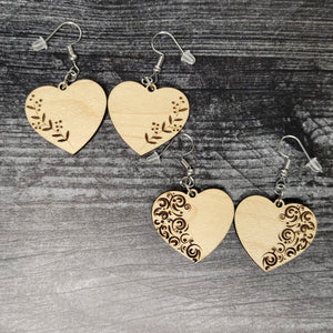 Heart Earrings for Valentine's Day, Wooden